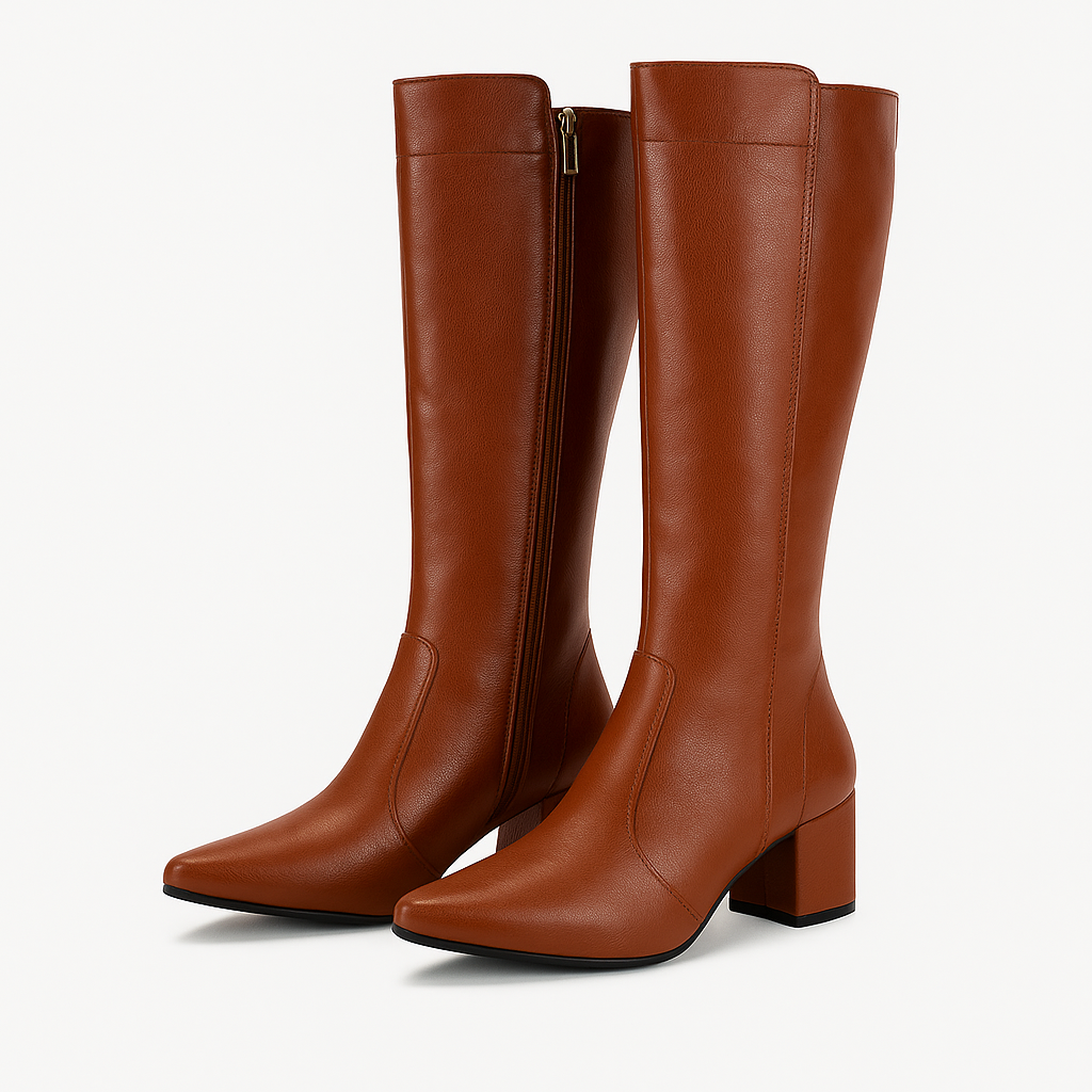 Bota Montaria Feminina Lirom Cano Alto Com Salto Em Couro Super Conforto e Luxo