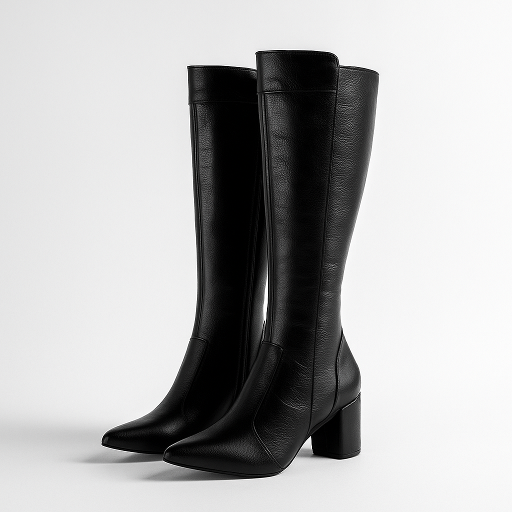 Bota Montaria Feminina Lirom Cano Alto Com Salto Em Couro Super Conforto e Luxo