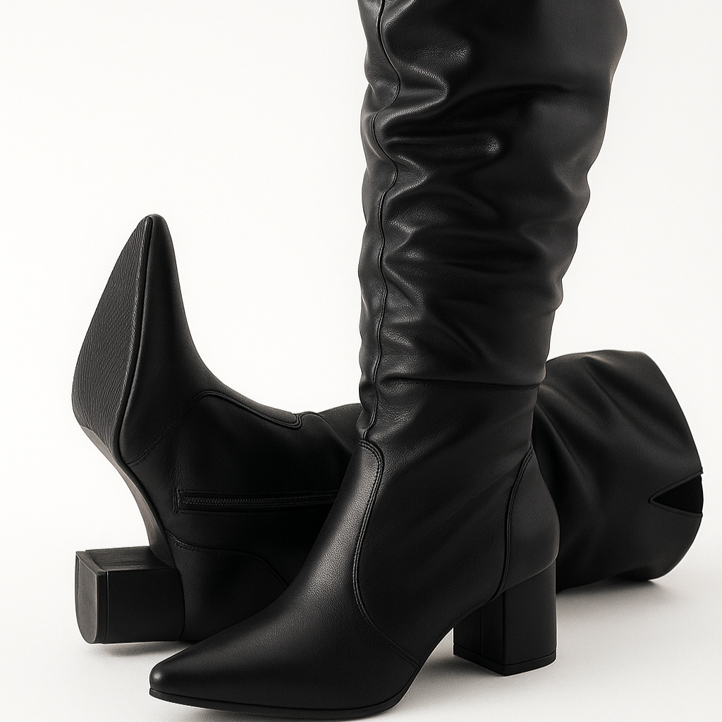 Botas Femininas Sloutchy Cano Alto Enrugado Bico Fino